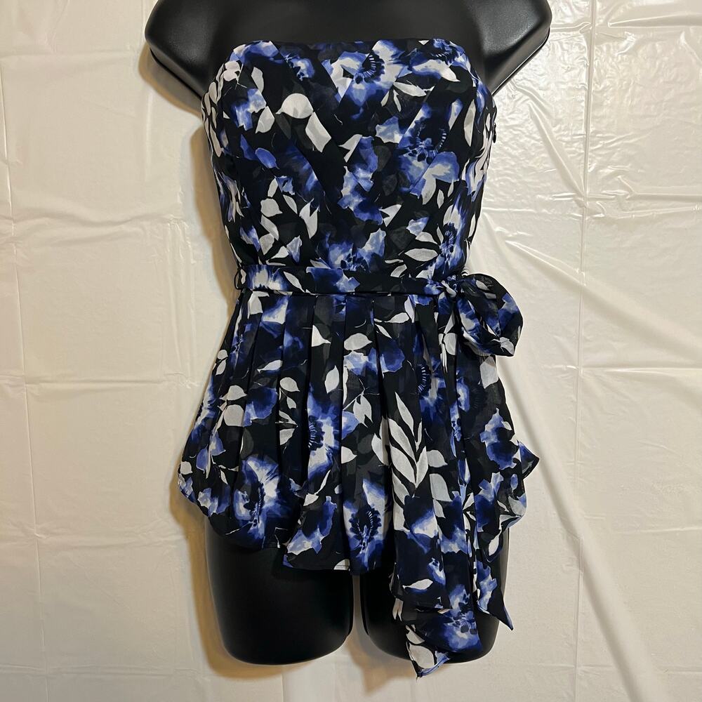 White‎ House Black Market Strapless Floral Top Size 0 Structured Bustier